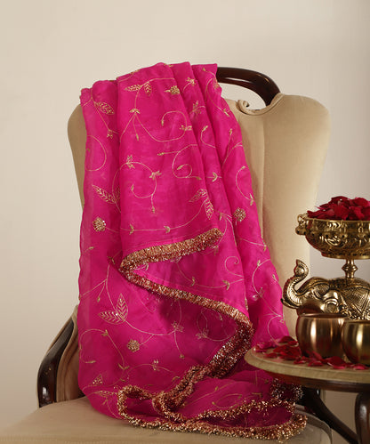 Hot_Pink_Handloom_Organza_Dupatta_with_Jaal_Embroidery_WeaverStory_01