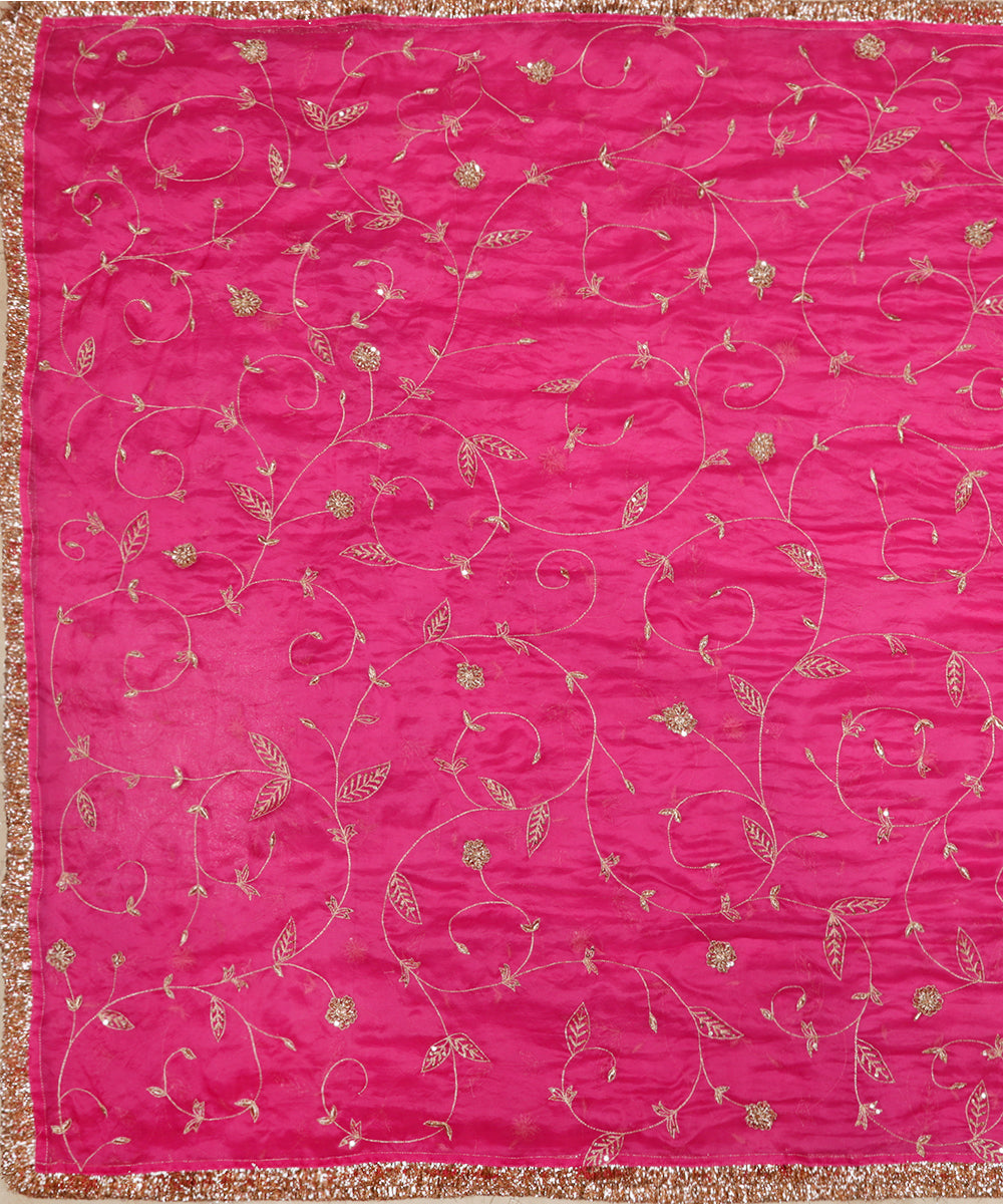 Hot_Pink_Handloom_Organza_Dupatta_with_Jaal_Embroidery_WeaverStory_02