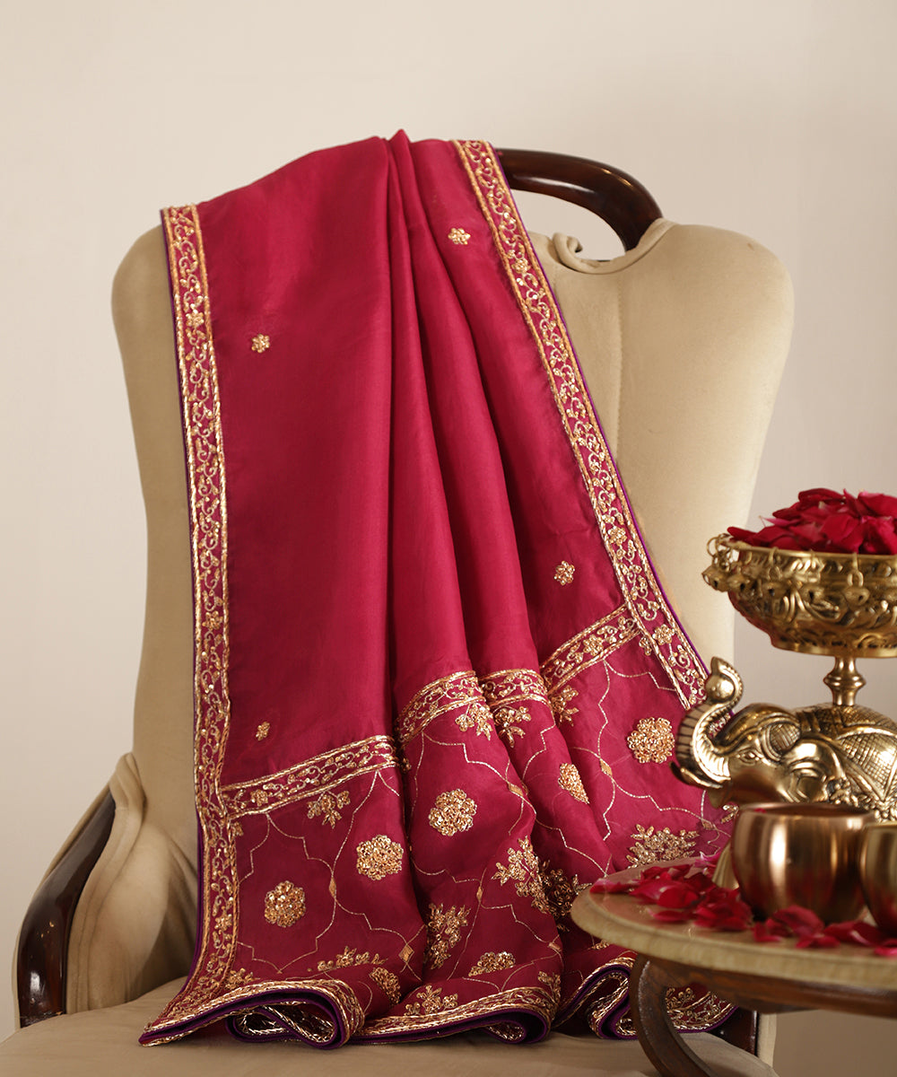 Magenta_Handloom_Organza_Dupatta_With_Zardozi_Hand_Embroidery_WeaverStory_01