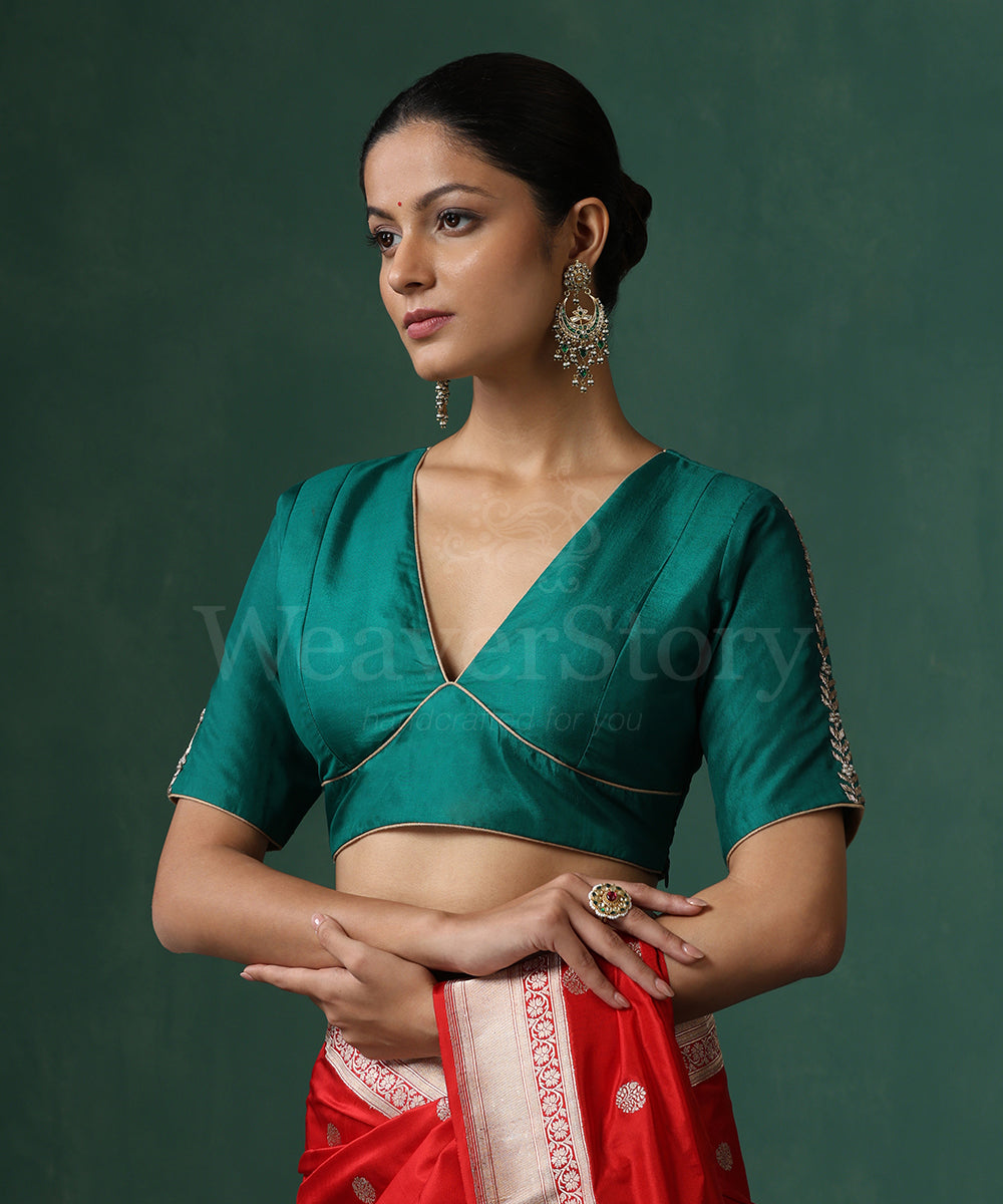 Verdian_Green_Pure_Silk_Blouse_With_Hand_Embroidred_Zardozi_WeaverStory_02