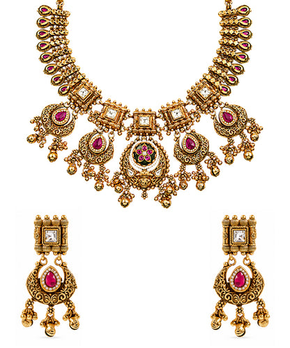 Rani Gulabi Temple Choker Set