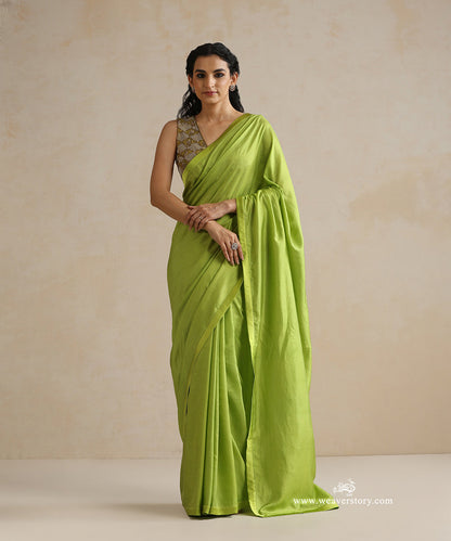 Lime_Green_Pure_Silk_Saree_With_Satin_Finishing_WeaverStory_01