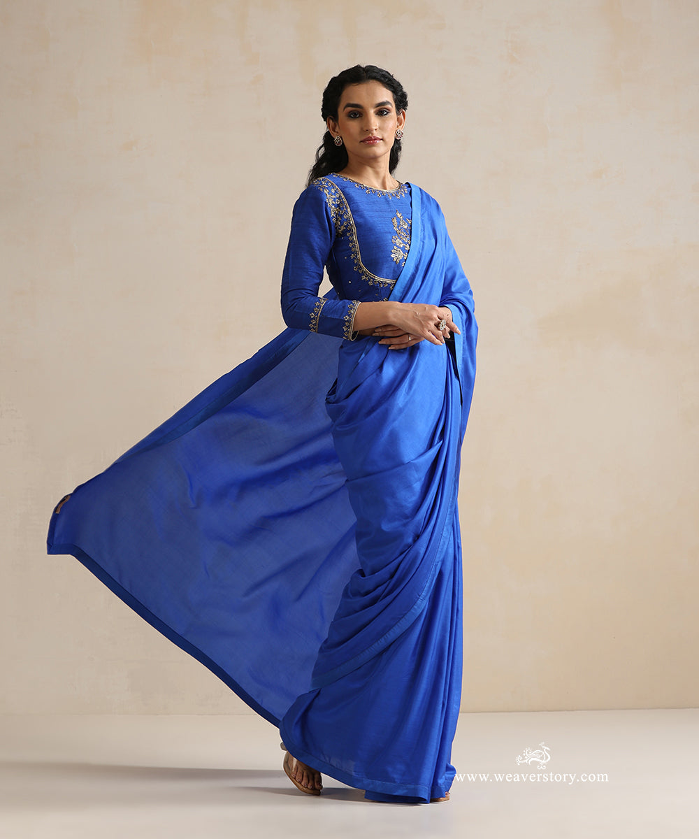 Royal_Blue_Pure_Silk_Saree_With_Satin_Finishing_WeaverStory_01