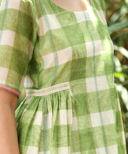 Green_Handloom_Pure_Chanderi_Hand_Printed_Checkered_Dress_With_Gathers_And_Embroidery_WeaverStory_05