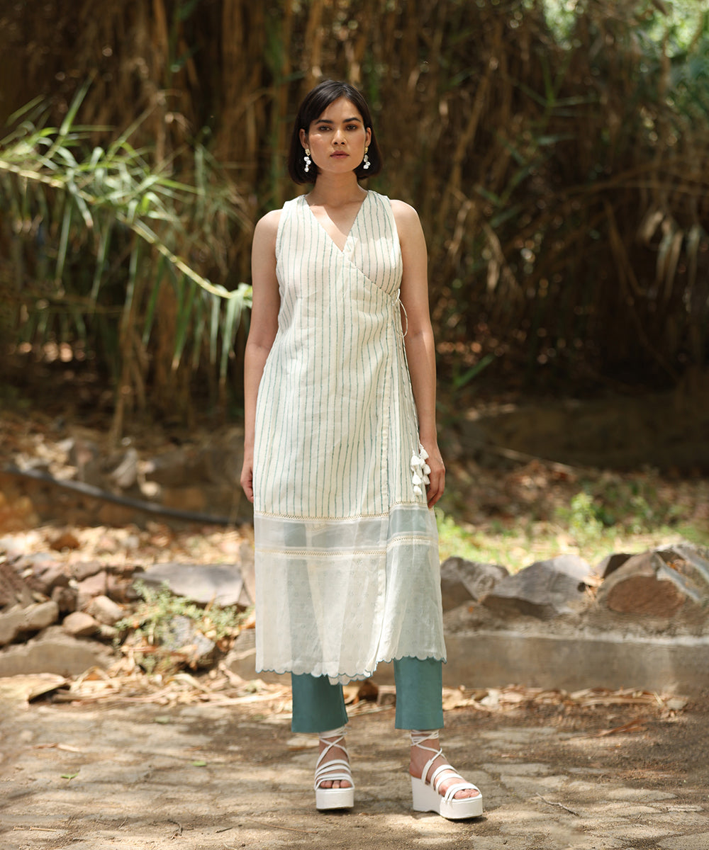 White_Handloom_Pure_Chanderi_Wrap_Around_Hand_Printed_Dress_With_Organza_And_Lace_Details_WeaverStory_02