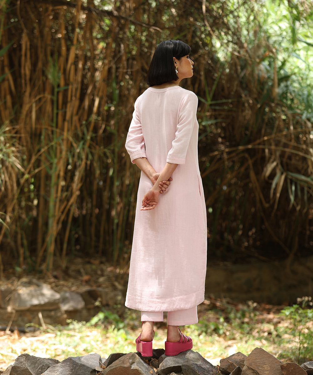 Rose_Pink_Handloom_Pure_Cotton_Double_Gauze_Kurta_With_Embroidered_Motifs_All_Over_WeaverStory_03