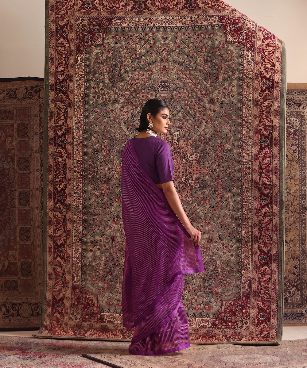 Solstice Purple Striped Tissue Saree With Chanderi Finishing