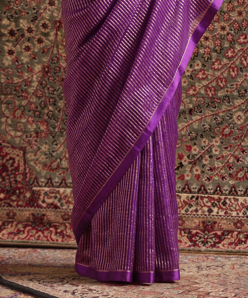 Solstice Purple Striped Tissue Saree With Chanderi Finishing
