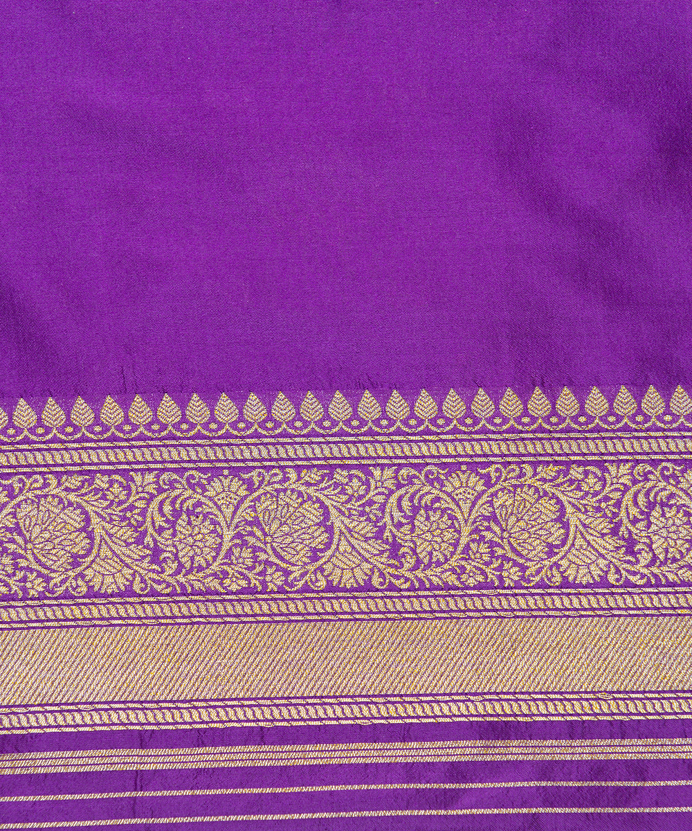 Purple Handloom Cutwork Katan Silk Banarasi Saree with Red Selvedge and Booti