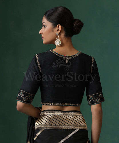 Black_Pure_Silk_Halter_Neck_Blouse_With_Hand_Embroidered_Zardozi_On_The_Sleeves_WeaverStory_07