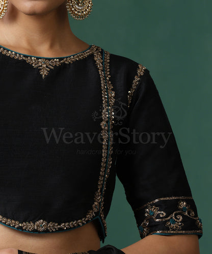 Black_Pure_Silk_Halter_Neck_Blouse_With_Hand_Embroidered_Zardozi_On_The_Sleeves_WeaverStory_03