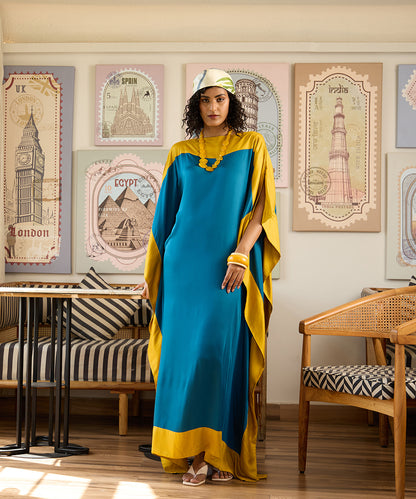Golden_Hour_Kaftan_–_Teal_And_Mustard_Cotton_Satin_WeaverStory_02
