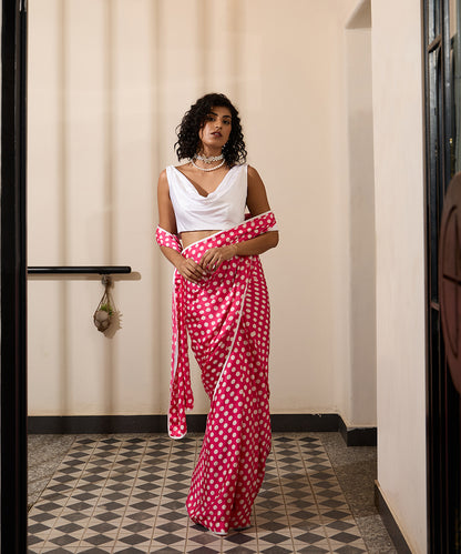 Pink_Martini_Sari_–_Polka_Dot_Satin_With_White_Piping_WeaverStory_01