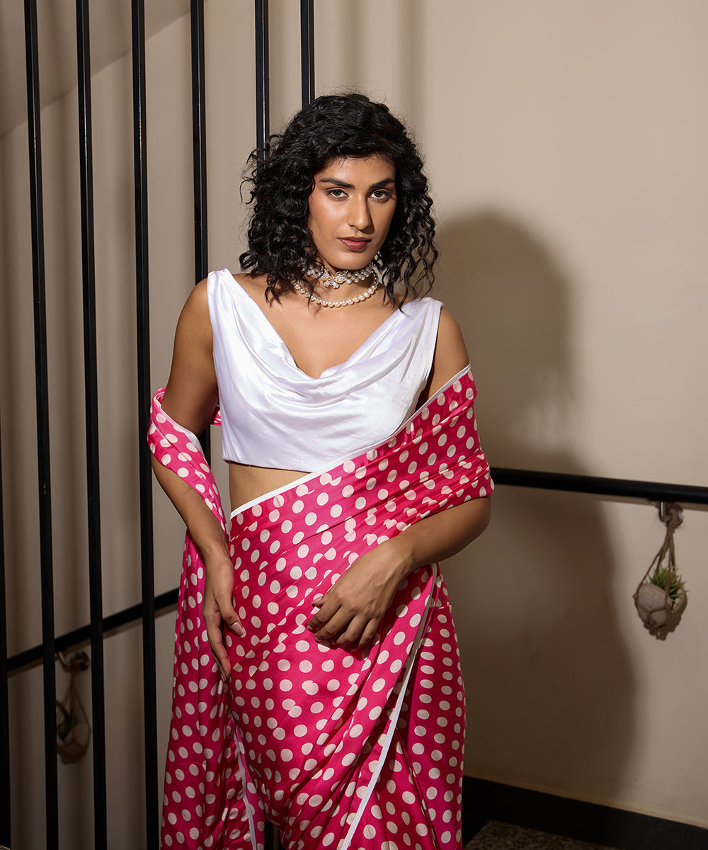 Pink_Martini_Sari_–_Polka_Dot_Satin_With_White_Piping_WeaverStory_03