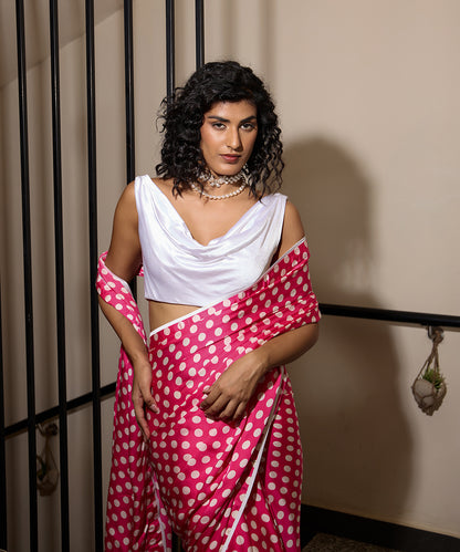 Pink_Martini_Sari_–_Polka_Dot_Satin_With_White_Piping_WeaverStory_03