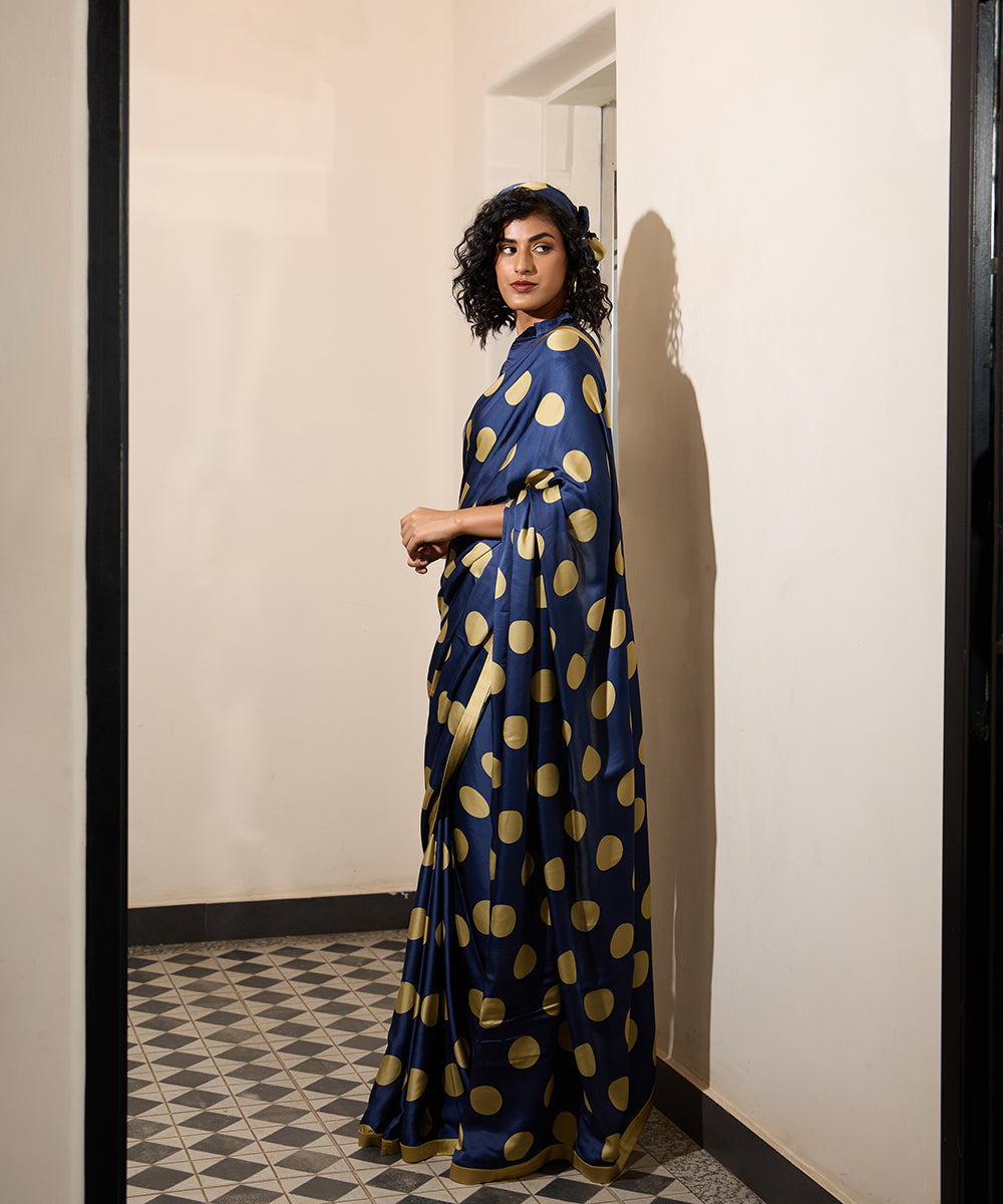 Midnight_Mustard_Sari_–_Navy_Polka_Dot_Satin_WeaverStory_02