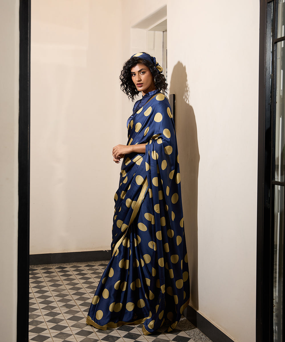 Midnight_Mustard_Sari_–_Navy_Polka_Dot_Satin_WeaverStory_03