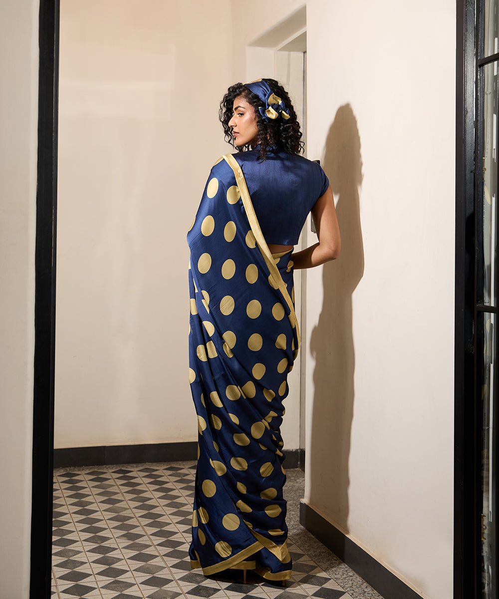Midnight_Mustard_Sari_–_Navy_Polka_Dot_Satin_WeaverStory_04