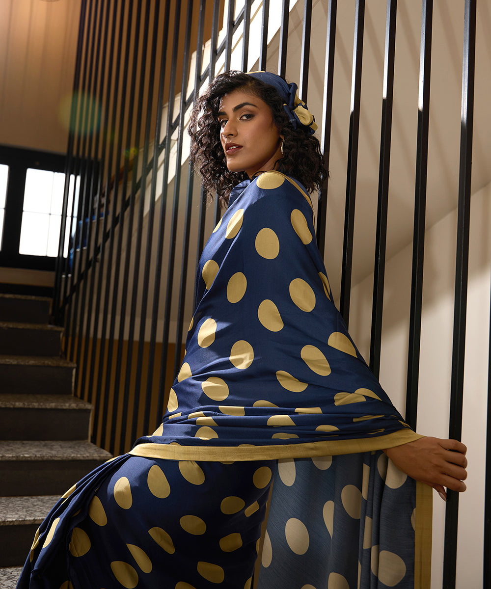Midnight_Mustard_Sari_–_Navy_Polka_Dot_Satin_WeaverStory_05