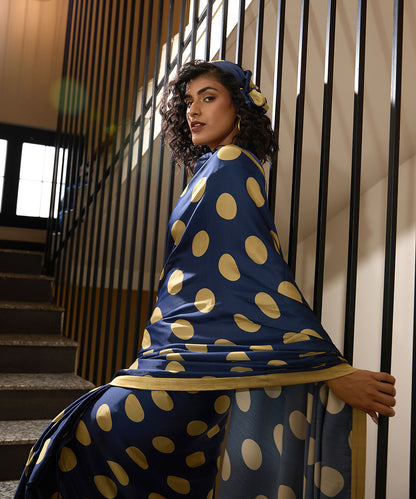 Midnight_Mustard_Sari_–_Navy_Polka_Dot_Satin_WeaverStory_05