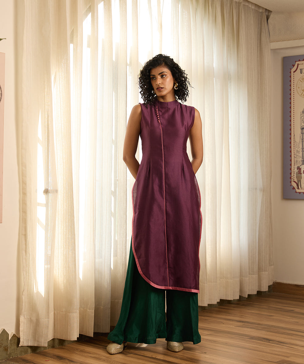 Wine_&amp;_Green_Silk_Kurta_Set_WeaverStory_01