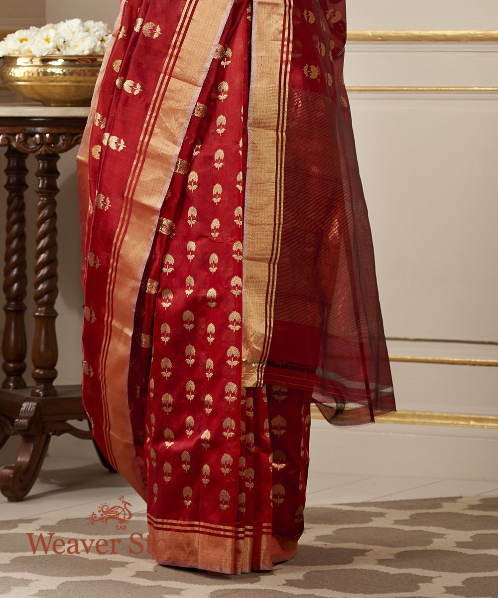 Handwoven_Maroon_Chanderi_Silk_Saree_with_Floral_Motifs_WeaverStory_05