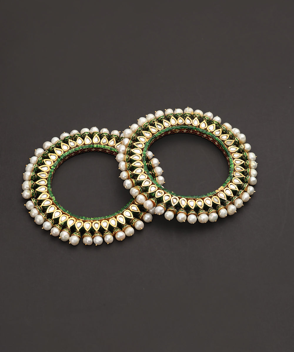 Wisal_Handcrafted_Pure_Silver_Bangles_With_Freshwater_Pearls_Green_Meenakari_WeaverStory_02