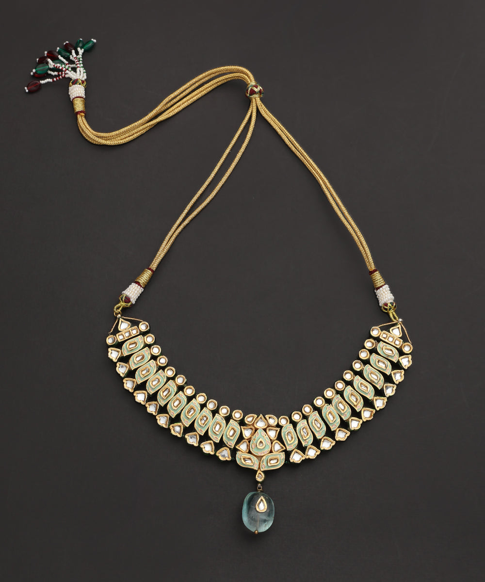 Rafah_Handcrafted_Pure_Silver_Necklace_With_Mint_Green_Meenakari_And_Fluorite_Stone_WeaverStory_02