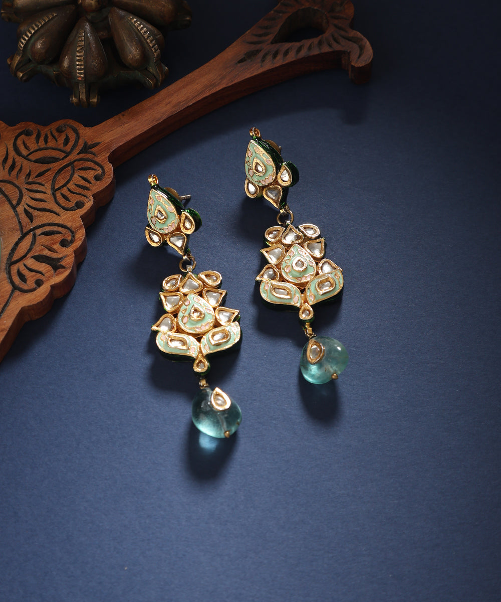 Raheem_Handcrafted_Pure_Silver_Earrings_With_Mint_Green_Meenakari_And_Fluorite_Stone_WeaverStory_01