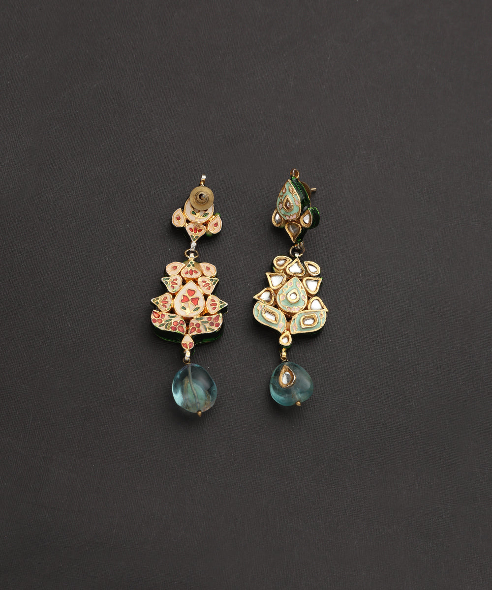 Raheem_Handcrafted_Pure_Silver_Earrings_With_Mint_Green_Meenakari_And_Fluorite_Stone_WeaverStory_03