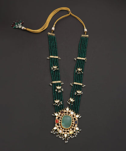 Yaqoot_Pure_Silver_Handcrafted_Necklace_With_Navrattan_Stones_And_Lotus_Motifs_WeaverStory_02