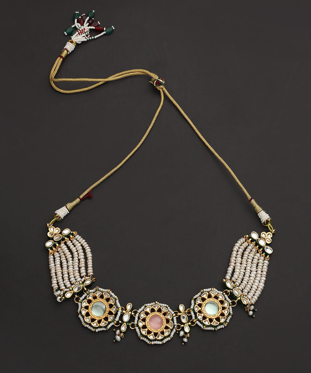 Sheraz_Pure_Silver_Handcrafted_Choker_With_Rose_Quartz_And_Fresh_Water_Pearls_WeaverStory_02