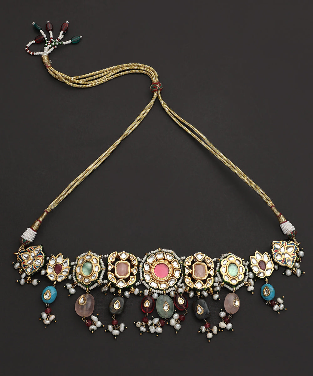 Obaid_Handcrafted_Pure_Silver_Choker_With_Navrattan_Stones_And_Kundan_WeaverStory_02