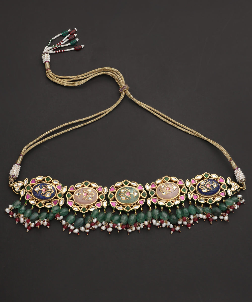 Masrur_Handcrafted_Silver_Choker_Necklace_With_Multicolor_Semi_Precious_Stones_And_Freshwater_Pearls_WeaverStory_02