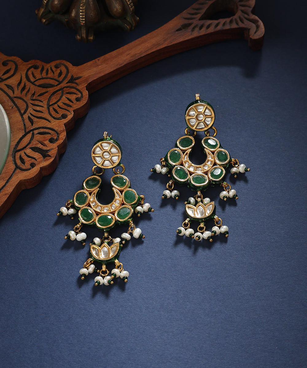 Rowel_Handcrafted_Silver_Chandbali_Earrings_With_Green_Stones_And_Freshwater_Pearls_WeaverStory_01