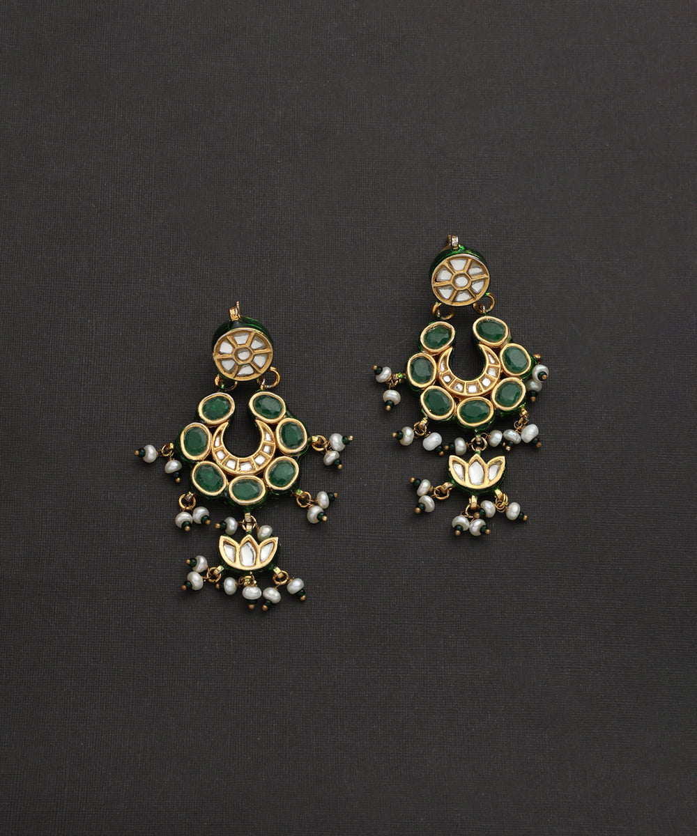 Rowel_Handcrafted_Silver_Chandbali_Earrings_With_Green_Stones_And_Freshwater_Pearls_WeaverStory_02