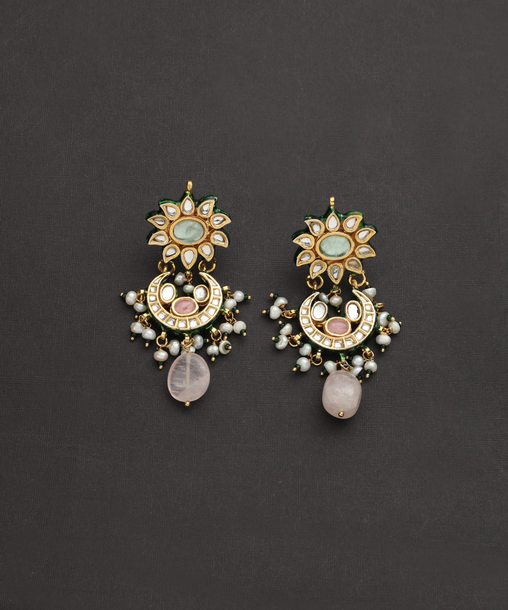 Khinzeer_Handcrafted_Silver_Chandbali_Earrings_With_Rose_Quartz_Drop_And_Pearls_WeaverStory_02