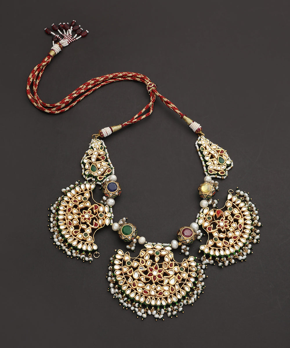 Khirash_Handcrafted_Silver_Necklace_With_Kundan_And_With_Multicolor_Stones_WeaverStory_02