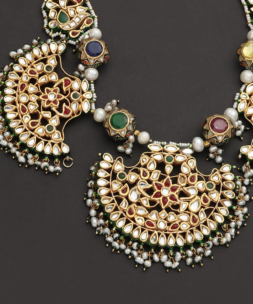 Khirash_Handcrafted_Silver_Necklace_With_Kundan_And_With_Multicolor_Stones_WeaverStory_03