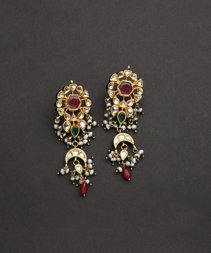 Kaida_Handcrafted_Silver_Chandbali_Earrings_With_Red_And_Green_Stones_WeaverStory_02