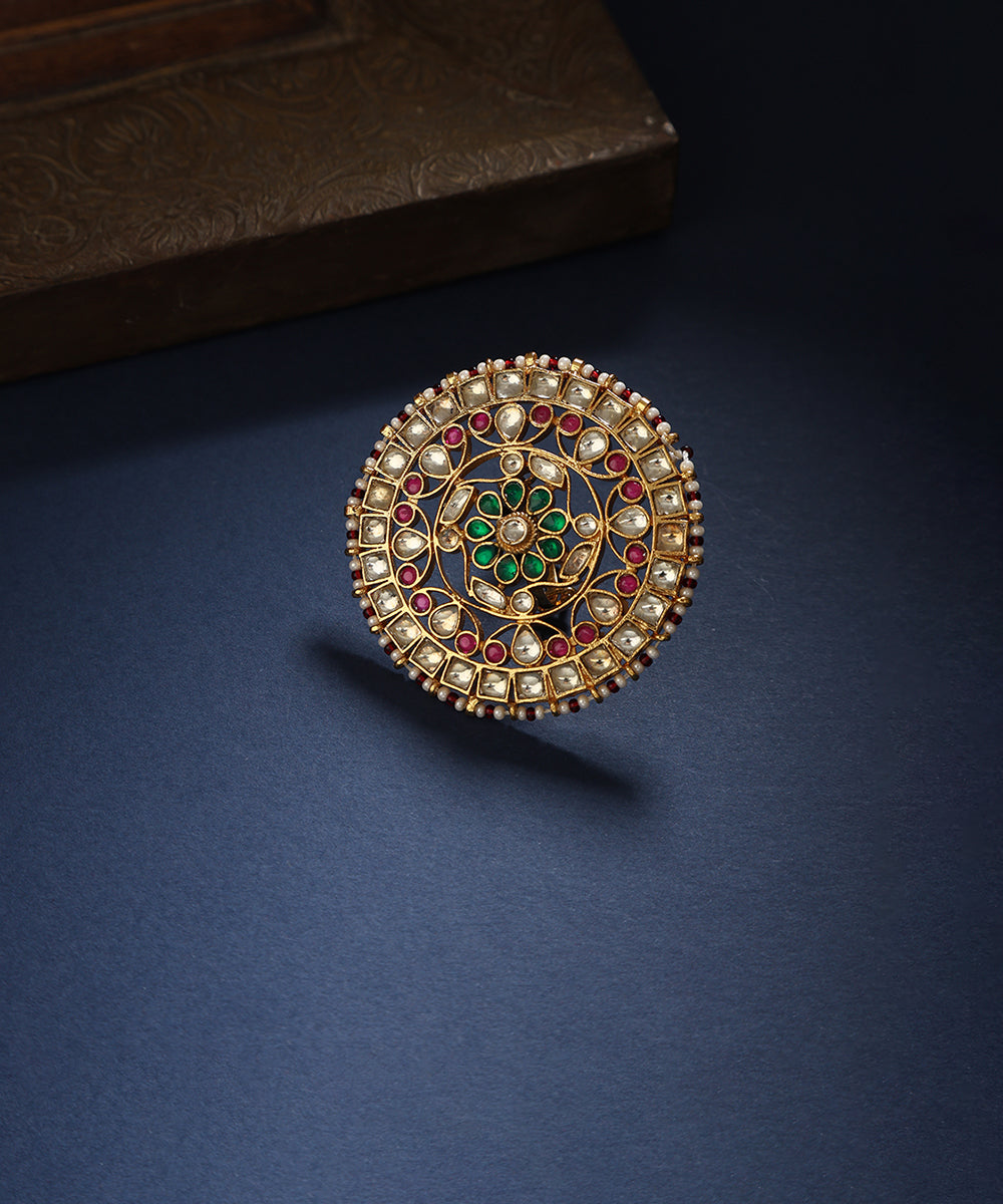 Kehara_Handcrafted_Silver_Ring_With_Red_And_Green_Semi-Precious_Stone_And_Kundan_WeaverStory_01