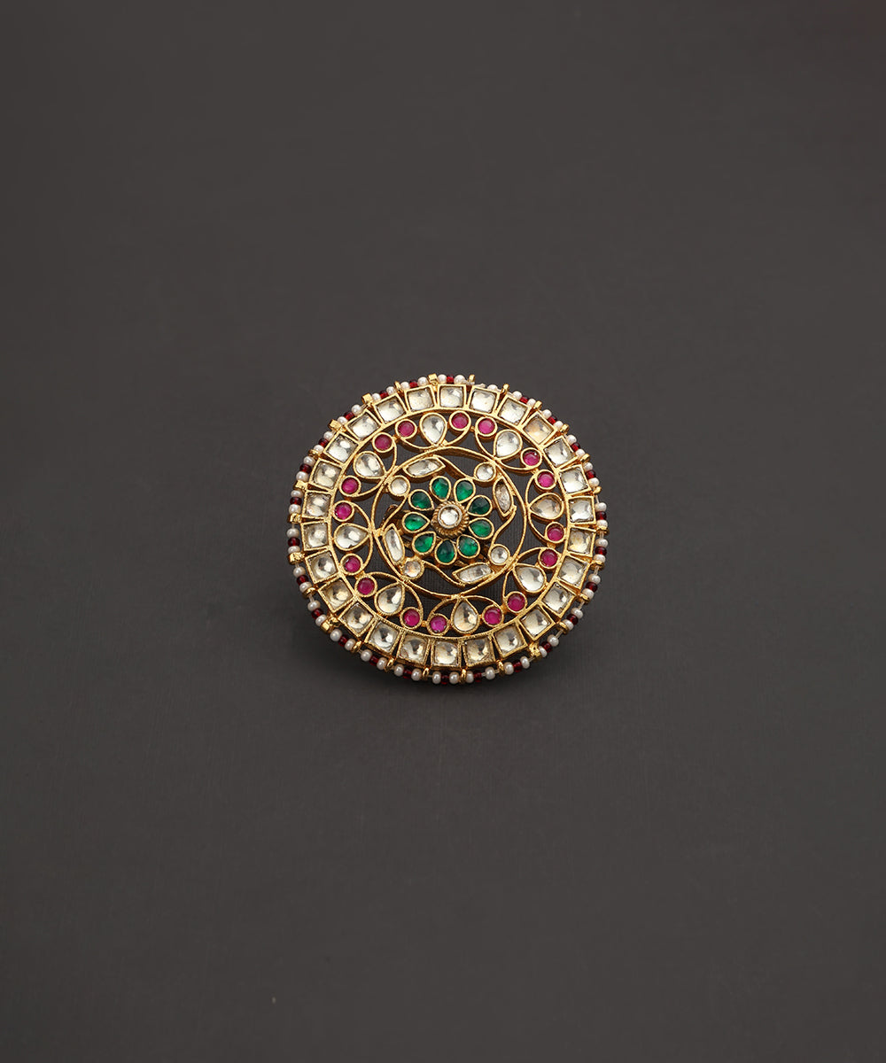 Kehara_Handcrafted_Silver_Ring_With_Red_And_Green_Semi-Precious_Stone_And_Kundan_WeaverStory_02