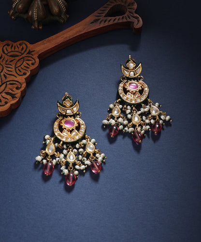 Kainat_Handcrafted_Silver_Chandbali_Earrings_With_Pink_Tourmailine_Stones_And_Pearls_WeaverStory_01