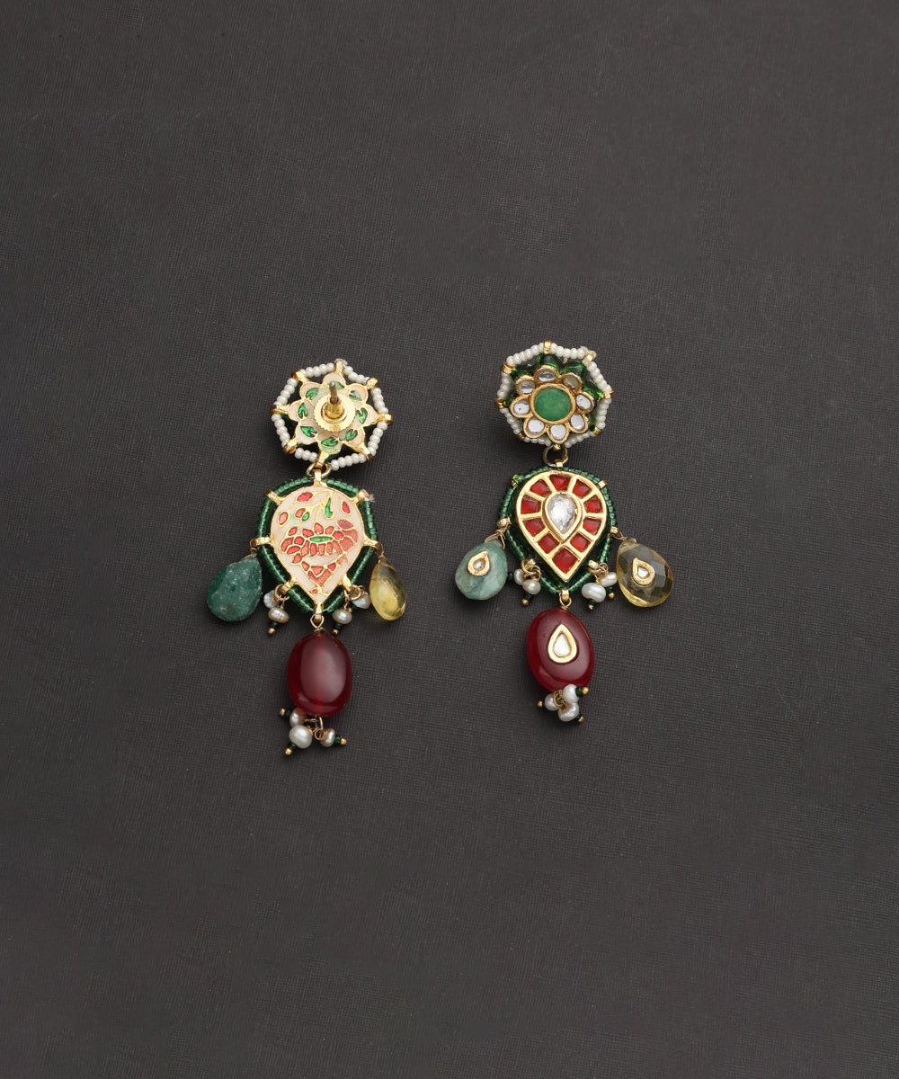 Karida_Handcrafted_Silver_Earrings_With_Red_And_Green_Semi-Precious_Stones_WeaverStory_03