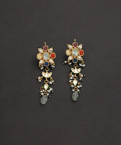 Jehaan_Handcrafted_Silver_Floral_Earrings_With_Navrattan_Stones_WeaverStory_02