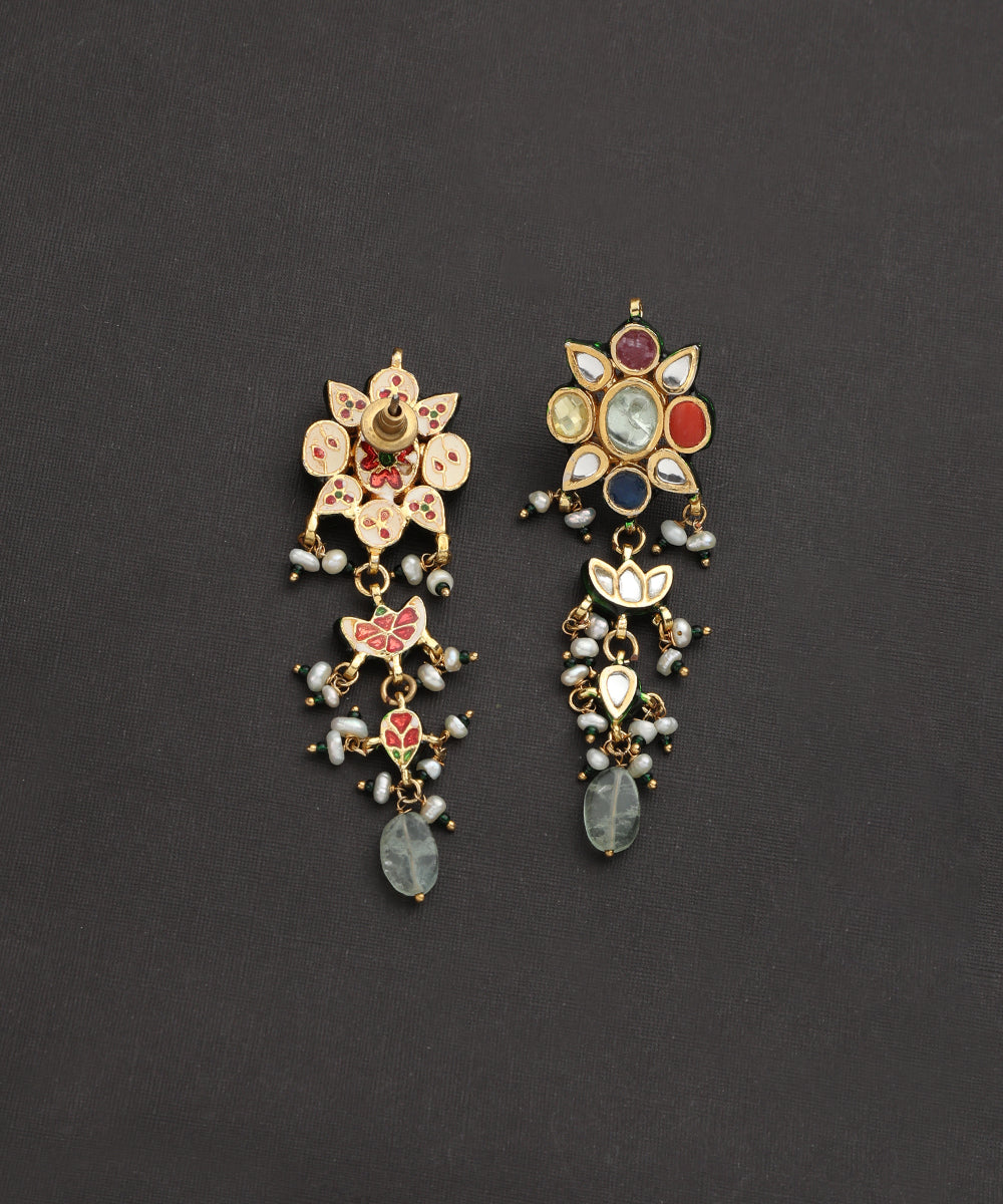 Jehaan_Handcrafted_Silver_Floral_Earrings_With_Navrattan_Stones_WeaverStory_03