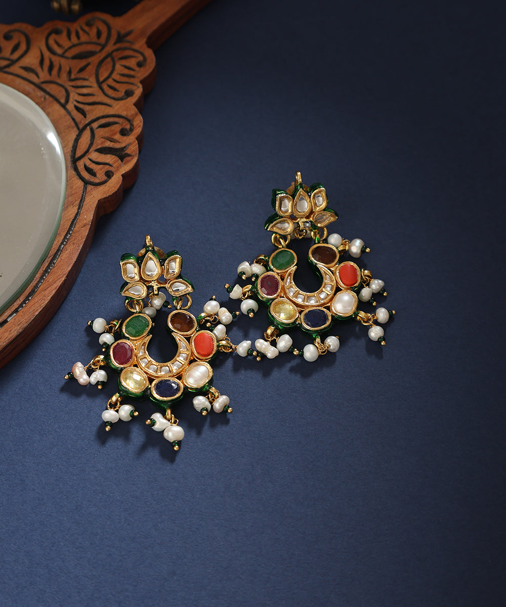 Kanzah_Handcrafted_Silver_Chandbali_Earrings_With_Navrattan_Stones_And_Pearls_WeaverStory_01