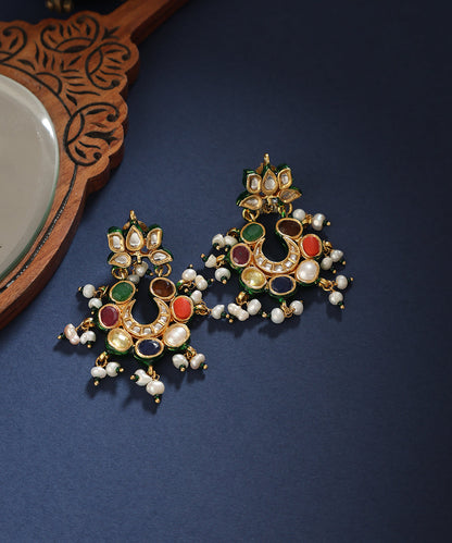 Kanzah_Handcrafted_Silver_Chandbali_Earrings_With_Navrattan_Stones_And_Pearls_WeaverStory_01