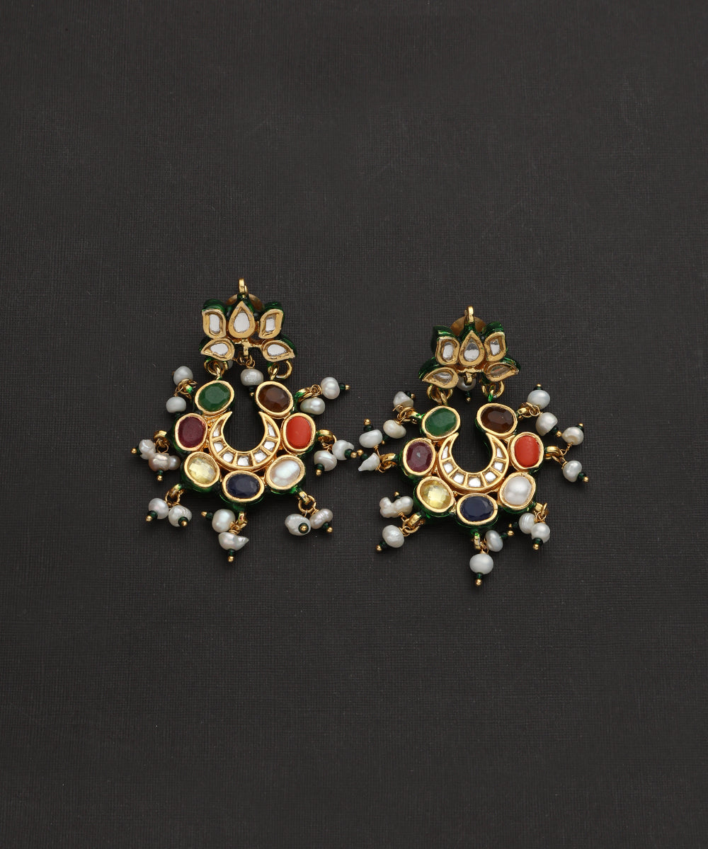 Kanzah_Handcrafted_Silver_Chandbali_Earrings_With_Navrattan_Stones_And_Pearls_WeaverStory_02