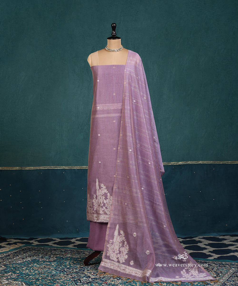 Light_Purple_Handloom_Pure_Cotton_Chanderi_Suit_Set_Fabric_WeaverStory_01